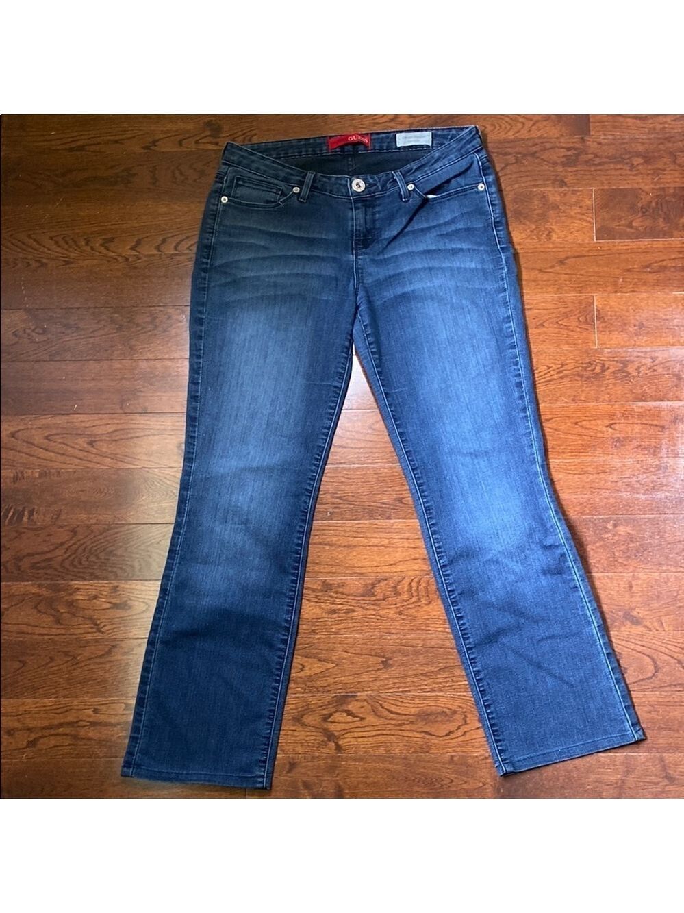 Guess Grace Fit Low Rise Straight Leg Jeans Size 29 Dark Blue Wash